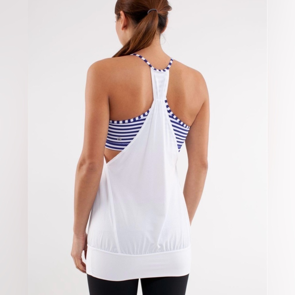 Lululemon | No Limit Tank | White / Pigment Blue White Narrow Bold Stripe